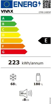 VIVAX CFRB-248ENF │ NO FROST TEHNOLOGIJA │ UKUPNA ZAPREMINA 248 L (180L + 68L) │ 35 DB BUKA │ ENERGETSKA EFIKASNOST E │ VISINA 178,5 CM │ FAST FREEZE I FAST COOL FUNKCIJE (9 / 9)