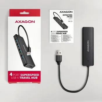 AXAGON HUE-C1A USB-A 5GBPS USB HUB │ PUTNI USB-A HUB SA 4 PORTA │ USB-C KONEKTOR ZA EKSTERNO NAPAJANJE │ DUŽINA KABLA 19 CM (2 / 7)