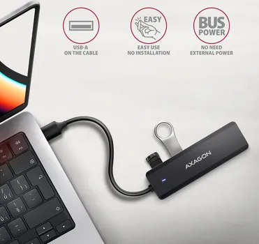 AXAGON HUE-C1A USB-A 5GBPS USB HUB │ PUTNI USB-A HUB SA 4 PORTA │ USB-C KONEKTOR ZA EKSTERNO NAPAJANJE │ DUŽINA KABLA 19 CM (6 / 7)