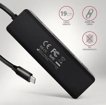 AXAGON HUE-C1C USB-C 5GBPS USB HUB │ USB-C HUB SA ČETIRI PORTA │ USB-C KONEKTOR ZA EKSTERNO NAPAJANJE │ DUŽINA KABLA 19 CM (7 / 7)