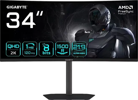 GIGABYTE MONITOR 34 GS34WQCA 34 VA 1500R, 3440X1440 WQHD 120HZ, 300CD, 1MS, HEIGHT, TILT (1 / 11)