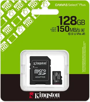 KINGSTON 128GB CANVAS SELECT PLUS + ADAPTER SDCS3/128GB MEM SD MICRO 128GB, BRZINA ČITANJA 150,0000 MB/S, KLASA 10, U1, V10, A1... (1 / 3)