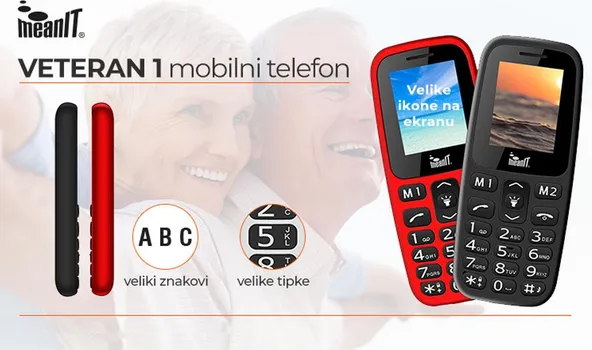 MEANIT MOBILNI TELEFON, 1.77 ZASLON, DUAL SIM, BT, SOS TIPKA - VETERAN I MOBILNI TELEFON-CRNI (2 / 2)