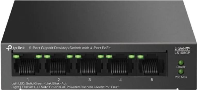 TP-LINK LS105GP 5-PORT GIGABIT DESKTOP SWITCH WITH 4-PORT POE+ , 65 W POE BUDGET, METAL CASING (1 / 4)