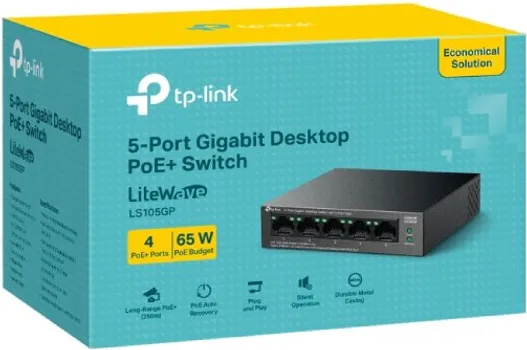 TP-LINK LS105GP 5-PORT GIGABIT DESKTOP SWITCH WITH 4-PORT POE+ , 65 W POE BUDGET, METAL CASING (2 / 4)