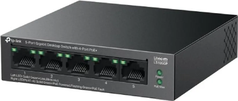TP-LINK LS105GP 5-PORT GIGABIT DESKTOP SWITCH WITH 4-PORT POE+ , 65 W POE BUDGET, METAL CASING (3 / 4)